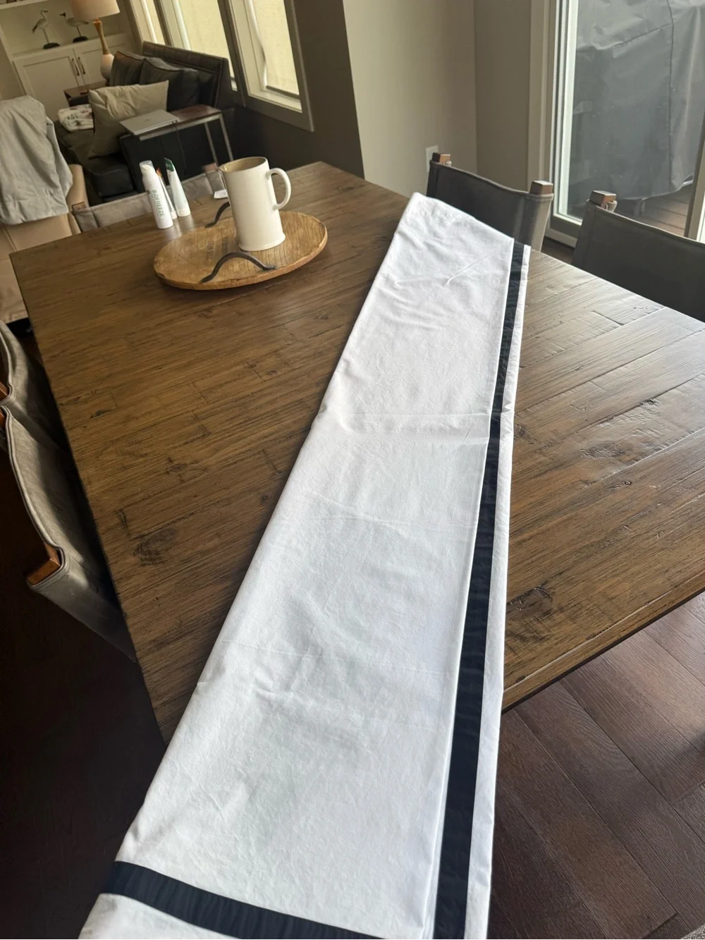 Pottery Barn Morgan White Shower Curtain with Black Banded Trim